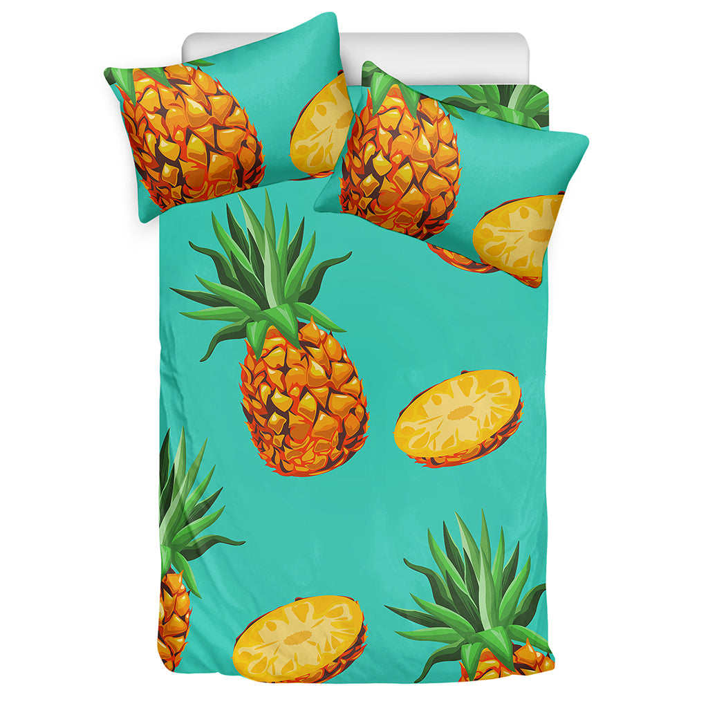 Pastel Turquoise Pineapple Pattern Print Duvet Cover Bedding Set