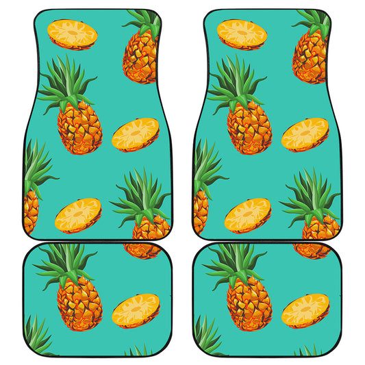 Pastel Turquoise Pineapple Pattern Print Front and Back Car Floor Mats