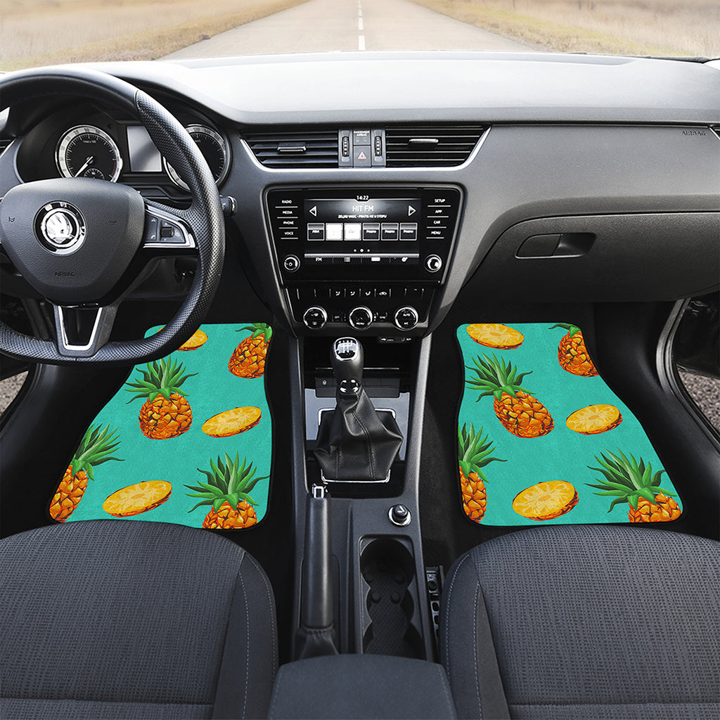 Pastel Turquoise Pineapple Pattern Print Front and Back Car Floor Mats