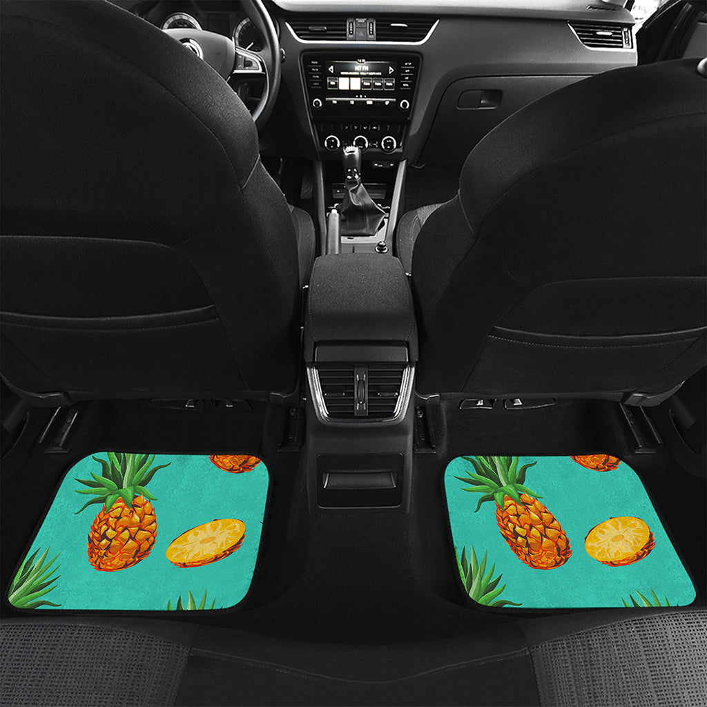 Pastel Turquoise Pineapple Pattern Print Front and Back Car Floor Mats