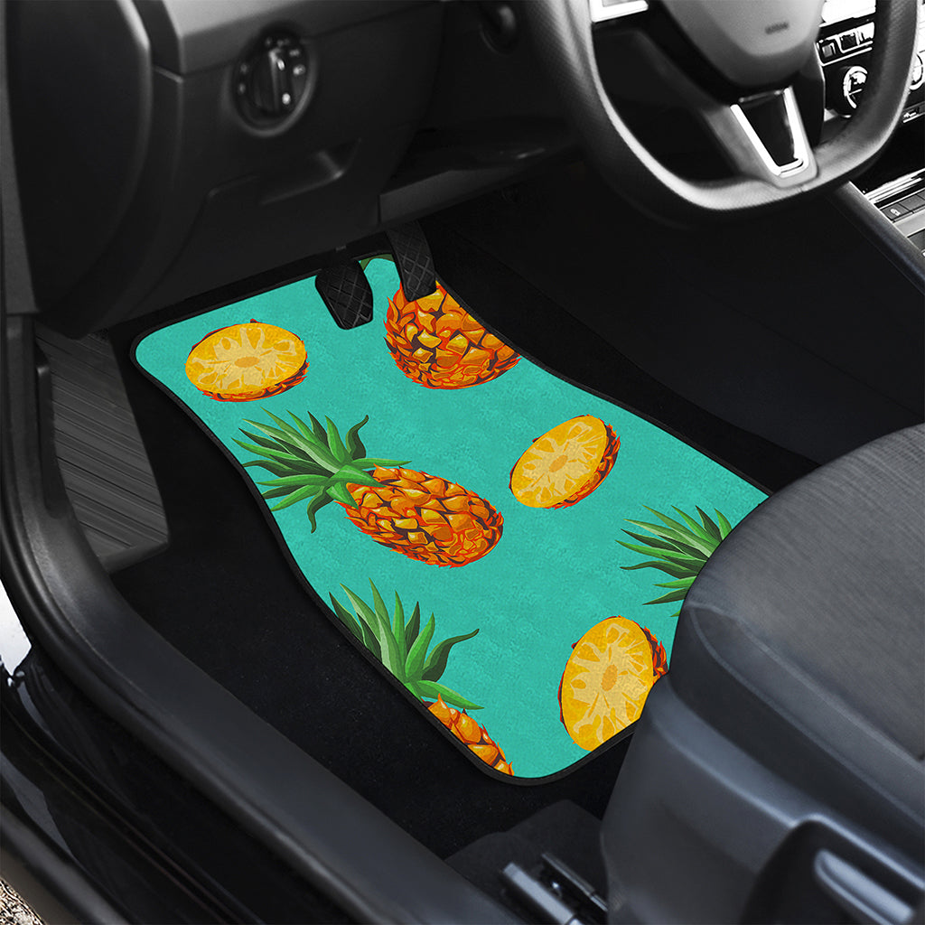 Pastel Turquoise Pineapple Pattern Print Front and Back Car Floor Mats