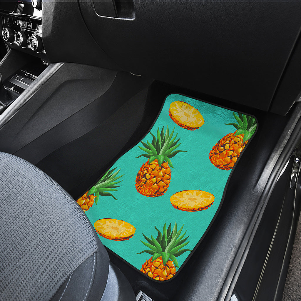 Pastel Turquoise Pineapple Pattern Print Front and Back Car Floor Mats