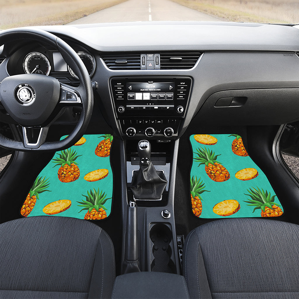 Pastel Turquoise Pineapple Pattern Print Front Car Floor Mats