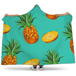 Pastel Turquoise Pineapple Pattern Print Hooded Blanket