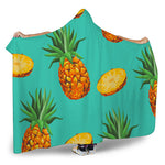 Pastel Turquoise Pineapple Pattern Print Hooded Blanket