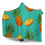 Pastel Turquoise Pineapple Pattern Print Hooded Blanket