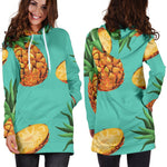 Pastel Turquoise Pineapple Pattern Print Hoodie Dress GearFrost