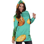Pastel Turquoise Pineapple Pattern Print Hoodie Dress GearFrost
