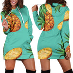 Pastel Turquoise Pineapple Pattern Print Hoodie Dress GearFrost