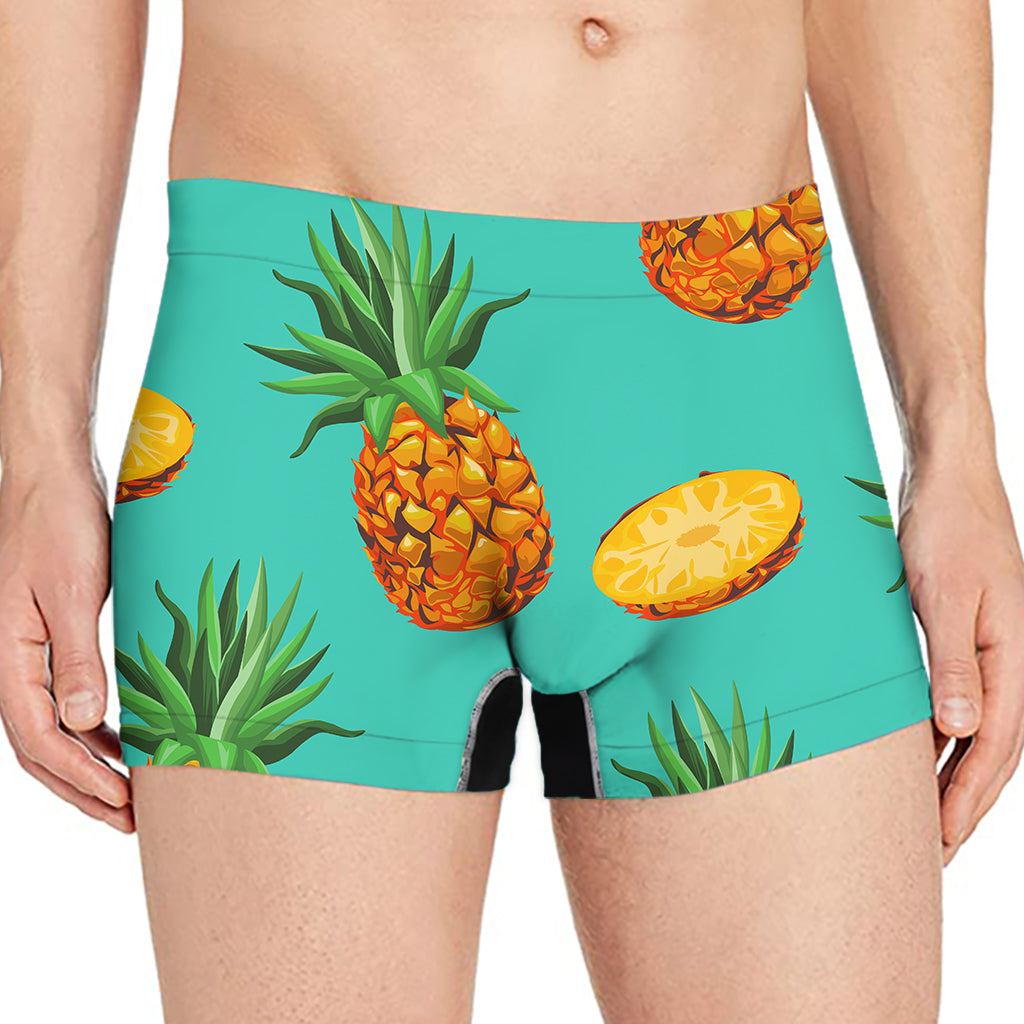 Pastel Turquoise Pineapple Pattern Print Men's Boxer Briefs