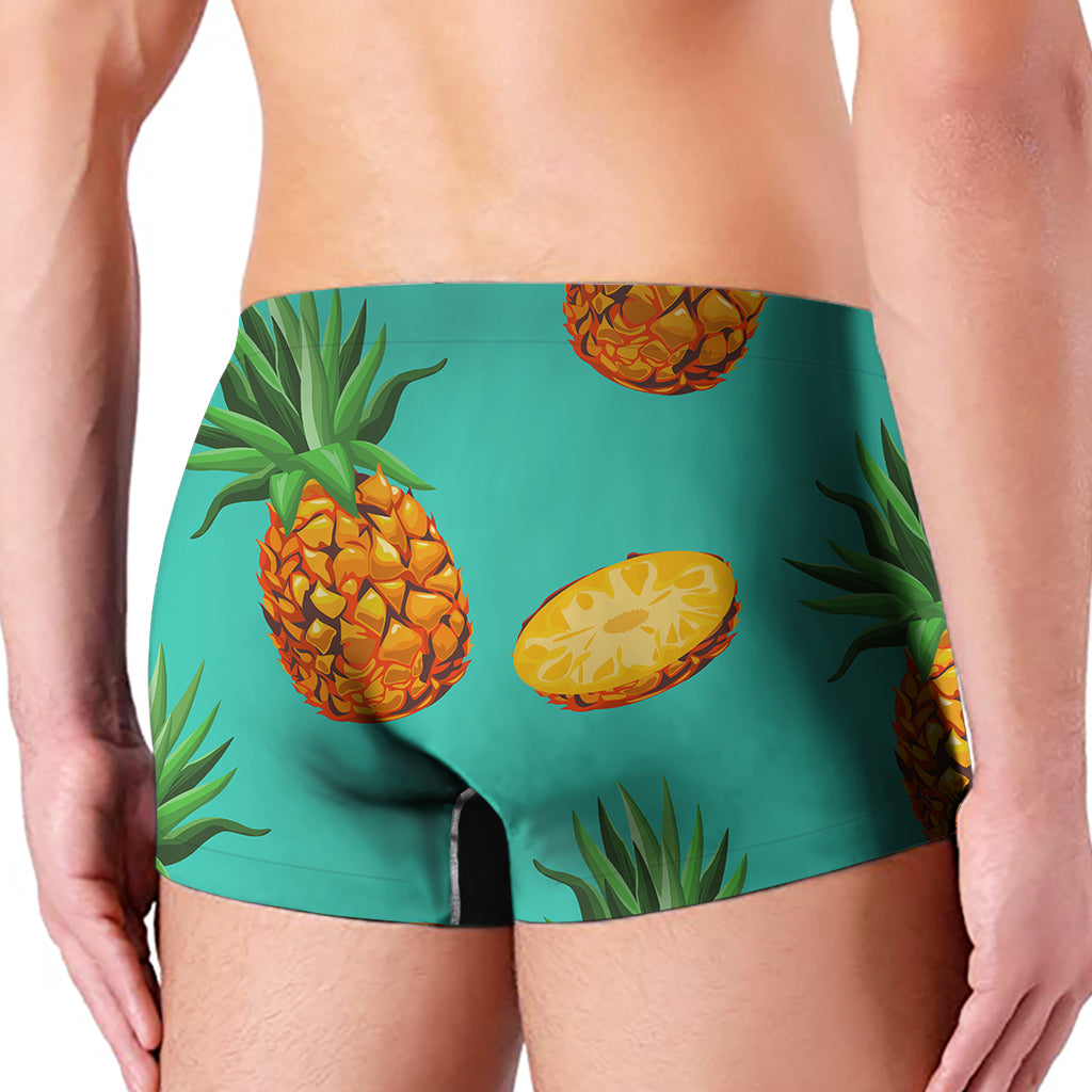 Pastel Turquoise Pineapple Pattern Print Men's Boxer Briefs