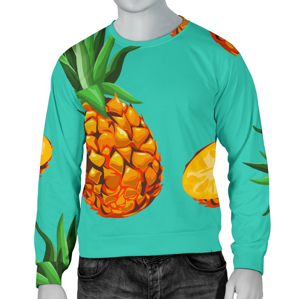 Pastel Turquoise Pineapple Pattern Print Men's Crewneck Sweatshirt GearFrost