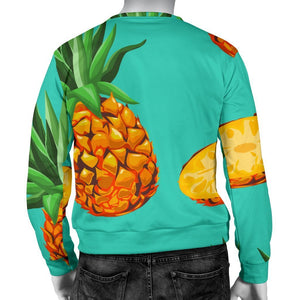 Pastel Turquoise Pineapple Pattern Print Men's Crewneck Sweatshirt GearFrost
