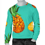 Pastel Turquoise Pineapple Pattern Print Men's Crewneck Sweatshirt GearFrost