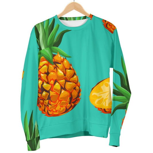 Pastel Turquoise Pineapple Pattern Print Men's Crewneck Sweatshirt GearFrost