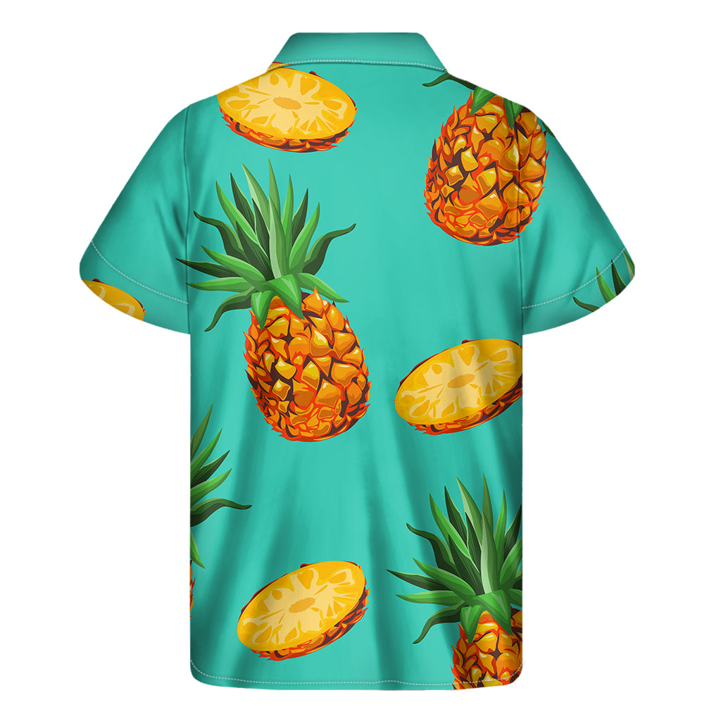 Pastel Turquoise Pineapple Pattern Print Men's Short Sleeve Shirt