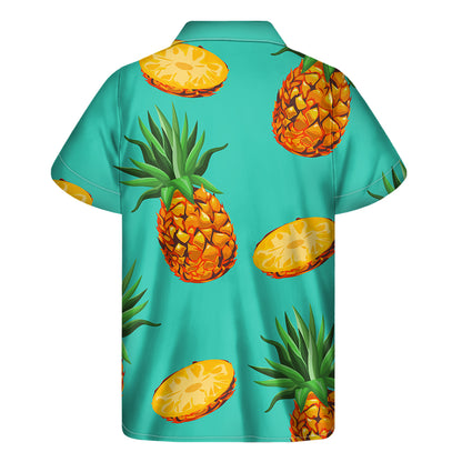 Pastel Turquoise Pineapple Pattern Print Men's Short Sleeve Shirt