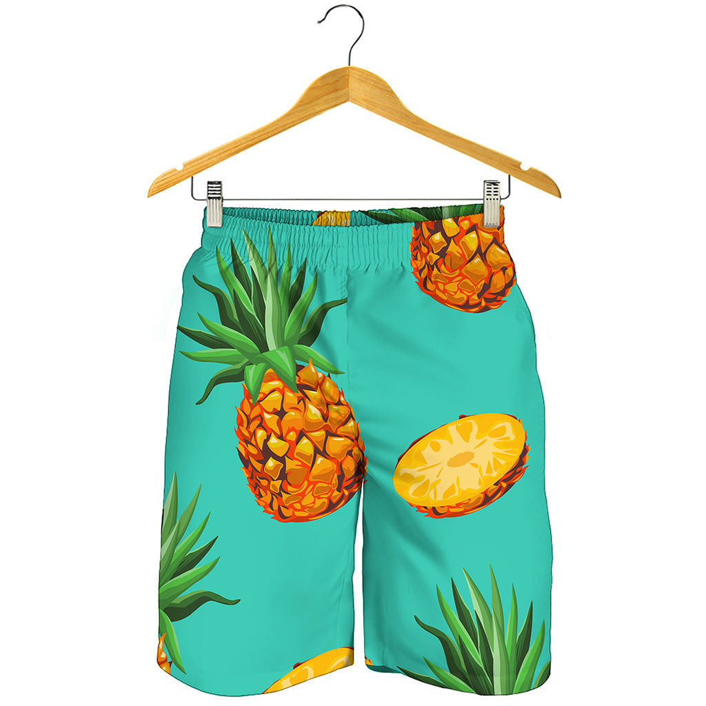 Pastel Turquoise Pineapple Pattern Print Men's Shorts