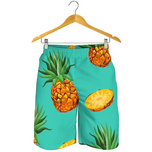 Pastel Turquoise Pineapple Pattern Print Men's Shorts