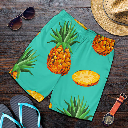 Pastel Turquoise Pineapple Pattern Print Men's Shorts