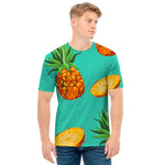 Pastel Turquoise Pineapple Pattern Print Men's T-Shirt