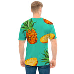 Pastel Turquoise Pineapple Pattern Print Men's T-Shirt