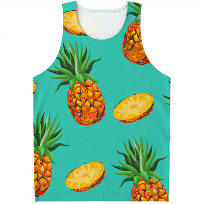 Pastel Turquoise Pineapple Pattern Print Men's Tank Top