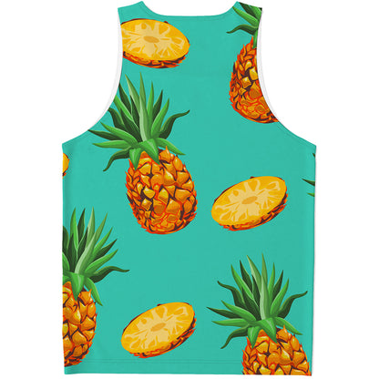 Pastel Turquoise Pineapple Pattern Print Men's Tank Top