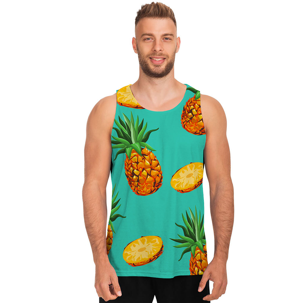Pastel Turquoise Pineapple Pattern Print Men's Tank Top