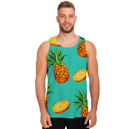 Pastel Turquoise Pineapple Pattern Print Men's Tank Top