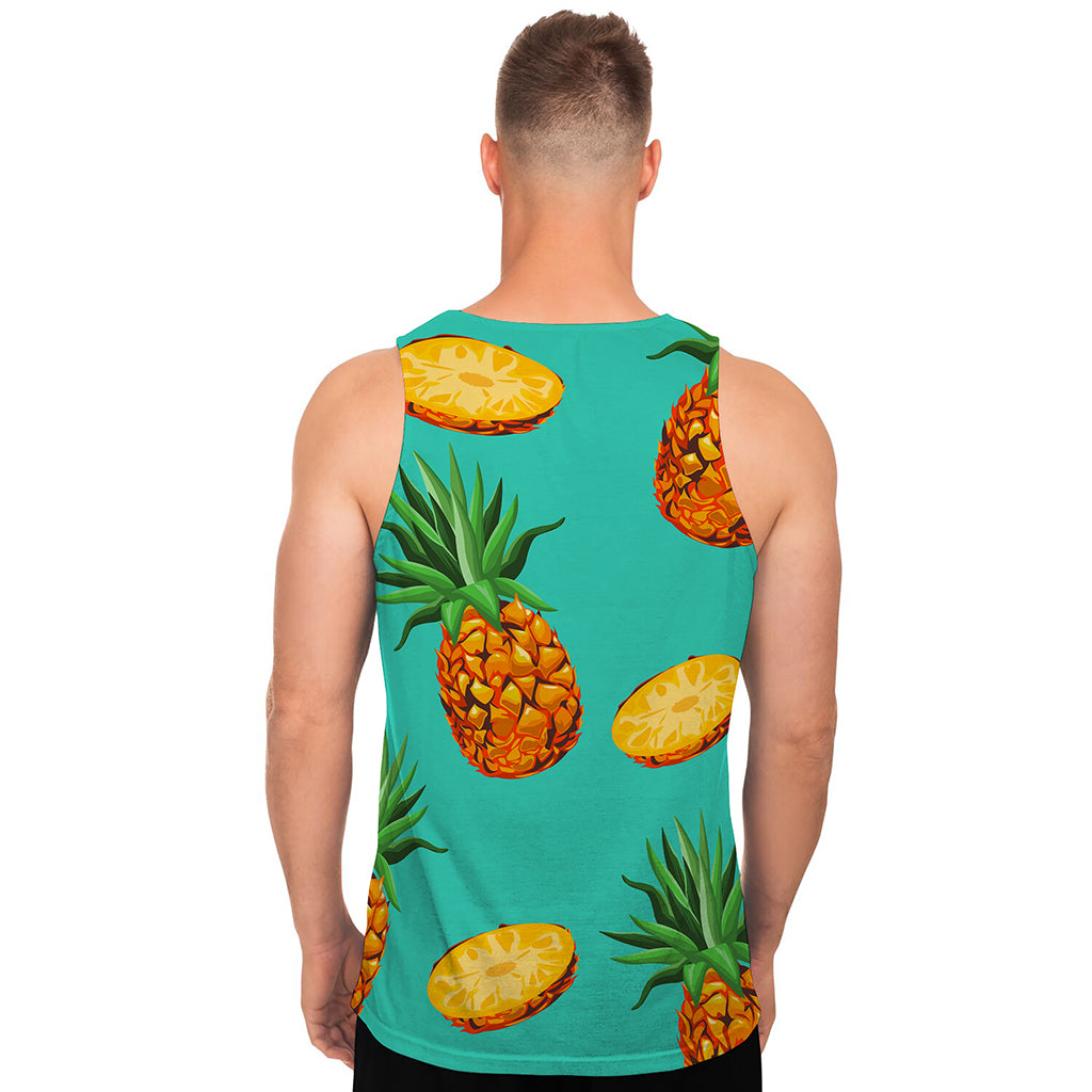 Pastel Turquoise Pineapple Pattern Print Men's Tank Top