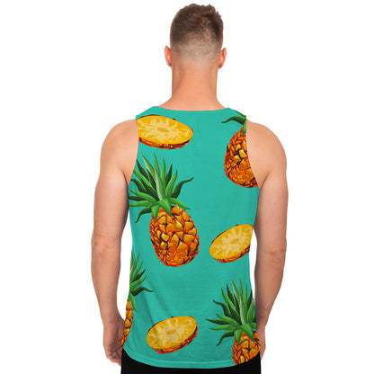 Pastel Turquoise Pineapple Pattern Print Men's Tank Top