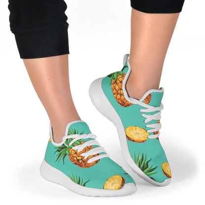 Pastel Turquoise Pineapple Pattern Print Mesh Knit Shoes GearFrost