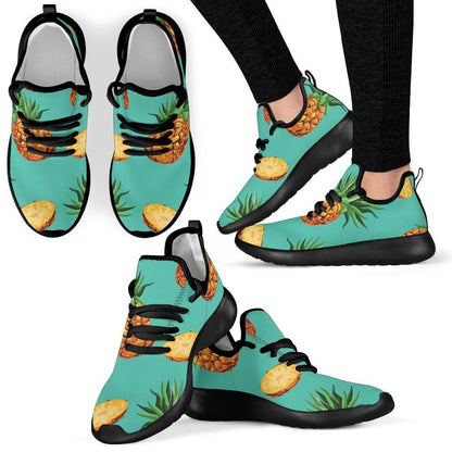 Pastel Turquoise Pineapple Pattern Print Mesh Knit Shoes GearFrost