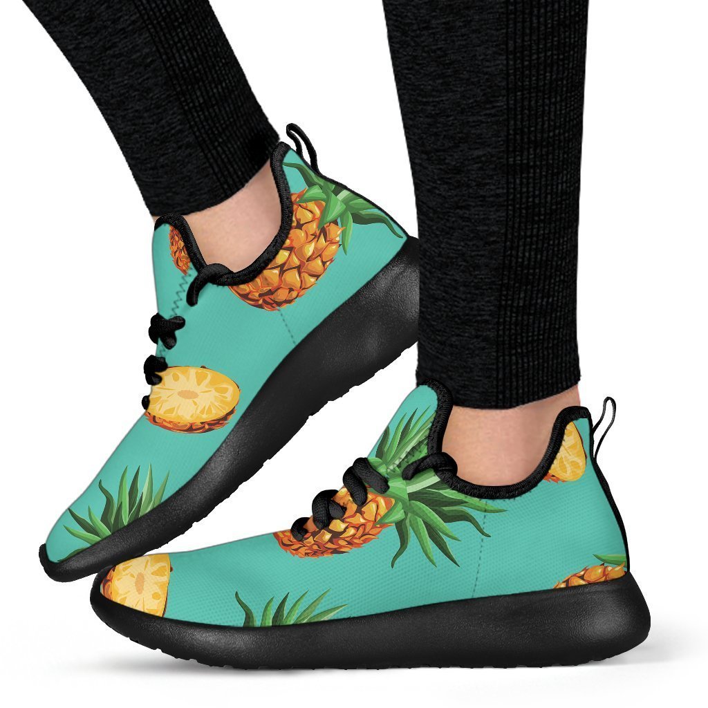 Pastel Turquoise Pineapple Pattern Print Mesh Knit Shoes GearFrost