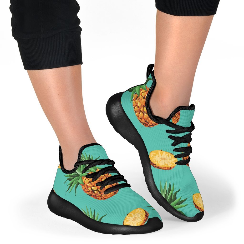 Pastel Turquoise Pineapple Pattern Print Mesh Knit Shoes GearFrost
