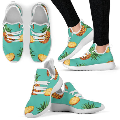 Pastel Turquoise Pineapple Pattern Print Mesh Knit Shoes GearFrost