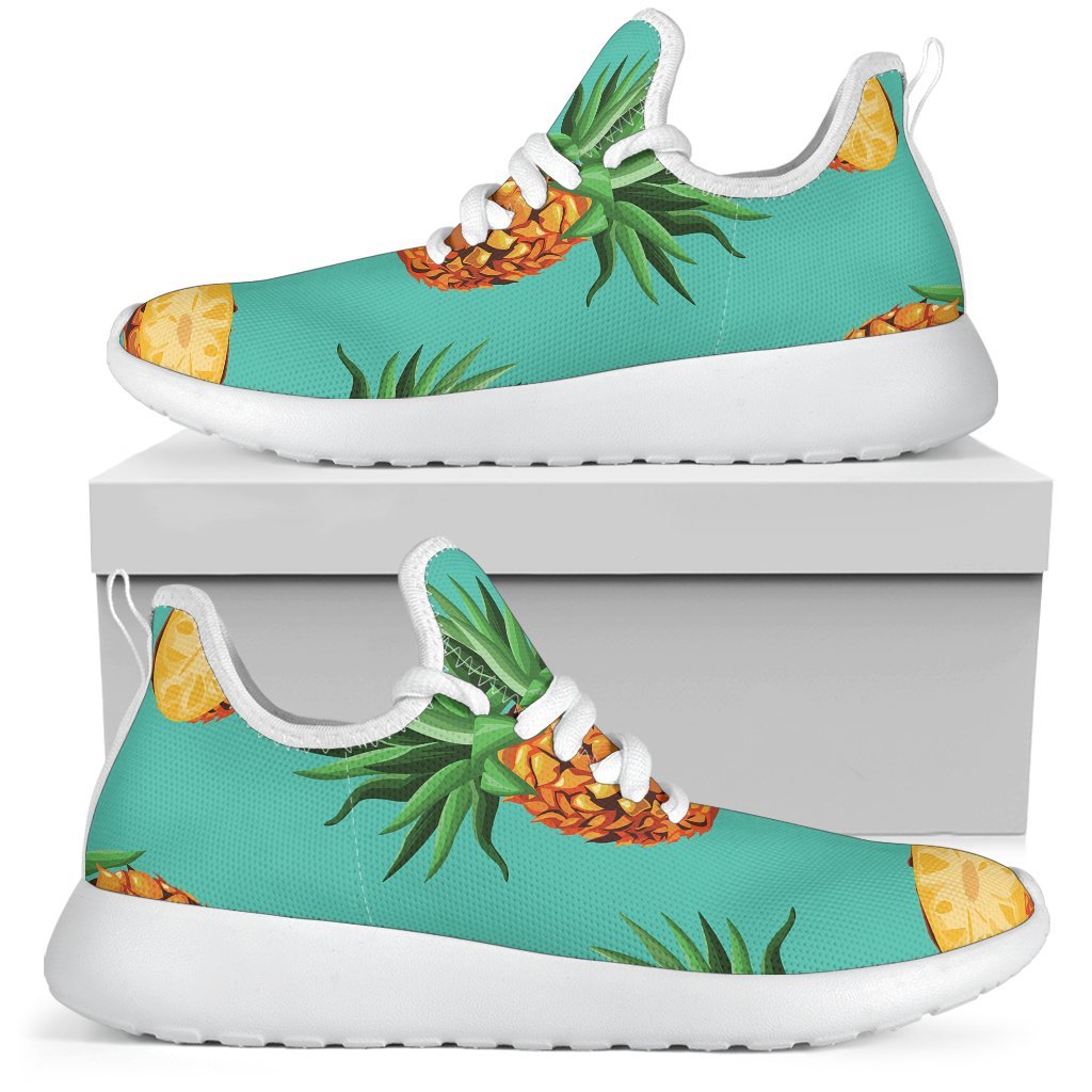 Pastel Turquoise Pineapple Pattern Print Mesh Knit Shoes GearFrost
