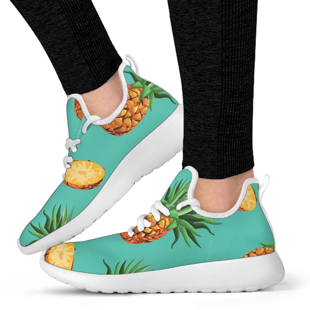 Pastel Turquoise Pineapple Pattern Print Mesh Knit Shoes GearFrost