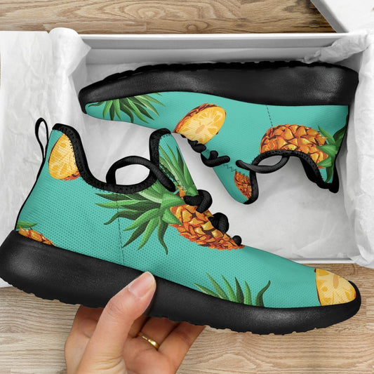 Pastel Turquoise Pineapple Pattern Print Mesh Knit Shoes GearFrost