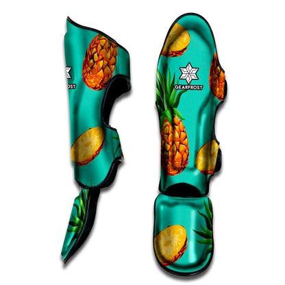 Pastel Turquoise Pineapple Pattern Print Muay Thai Shin Guard
