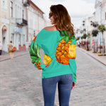 Pastel Turquoise Pineapple Pattern Print Off Shoulder Sweatshirt GearFrost