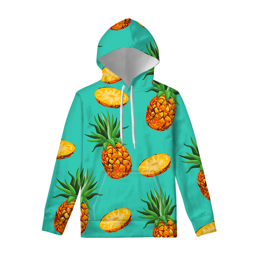 Pastel Turquoise Pineapple Pattern Print Pullover Hoodie