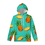 Pastel Turquoise Pineapple Pattern Print Pullover Hoodie