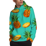 Pastel Turquoise Pineapple Pattern Print Pullover Hoodie