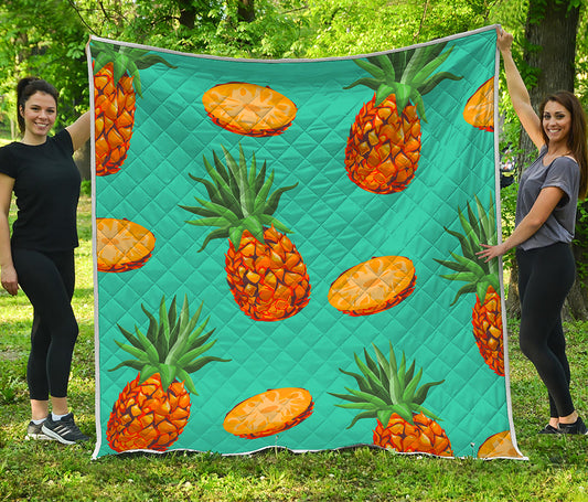 Pastel Turquoise Pineapple Pattern Print Quilt