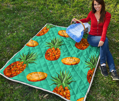 Pastel Turquoise Pineapple Pattern Print Quilt