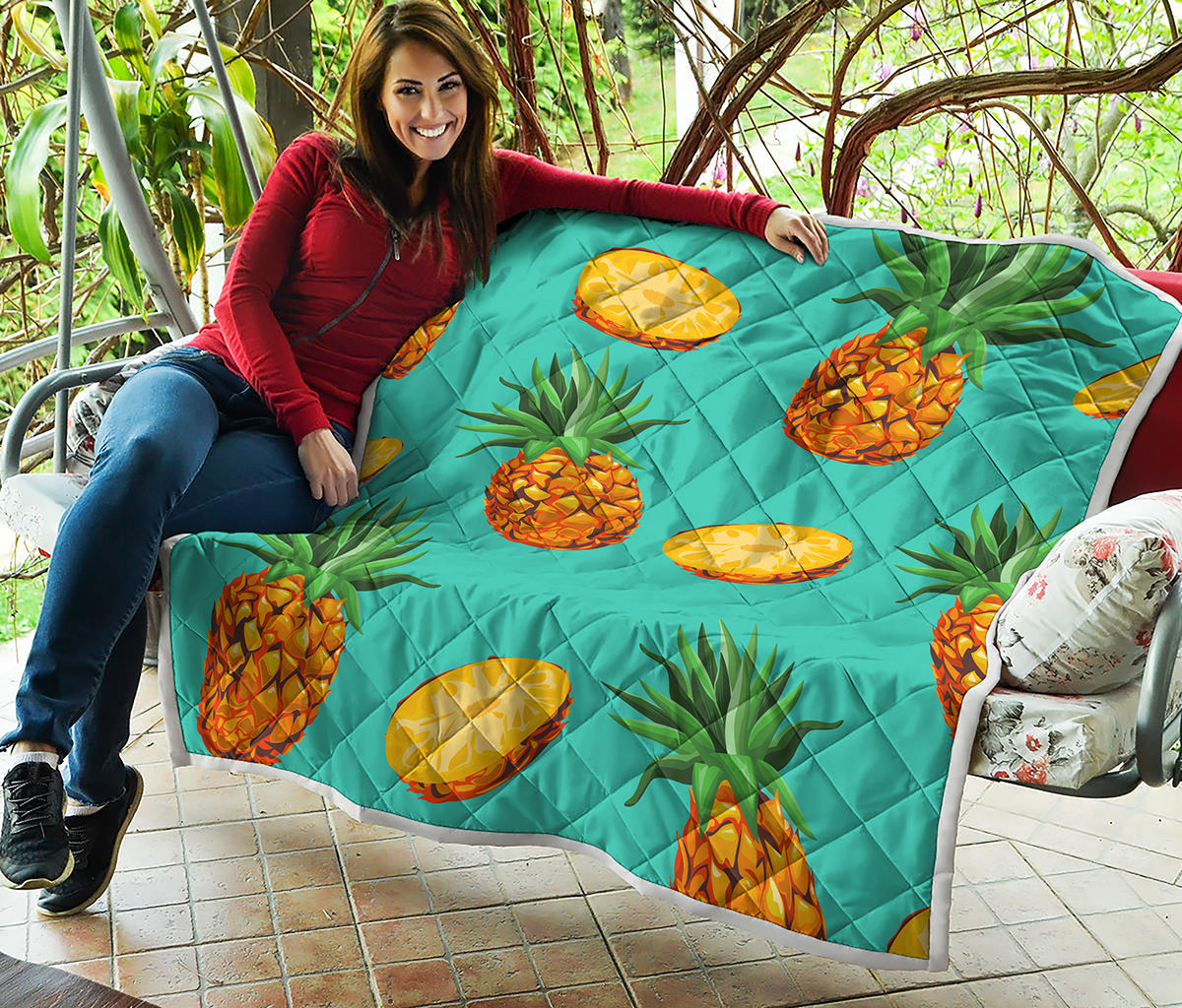 Pastel Turquoise Pineapple Pattern Print Quilt