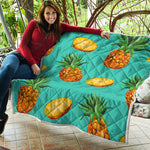 Pastel Turquoise Pineapple Pattern Print Quilt