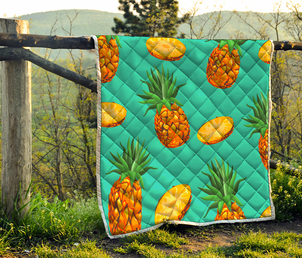 Pastel Turquoise Pineapple Pattern Print Quilt